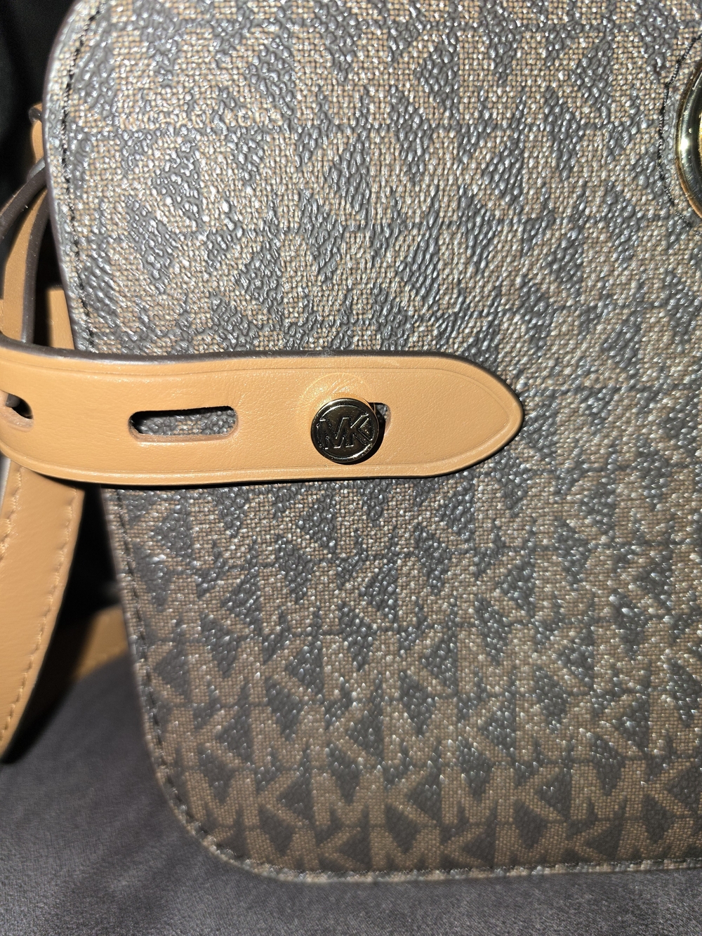 Michael Kors Brown Monogram Crossbody with Gold MK Emblem - Picture 5 of 16